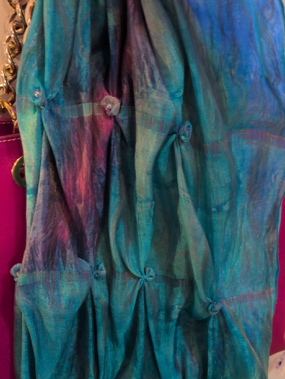 Silk Turquoise Pink Yellow Scarf As Is - Picture 3 of 4